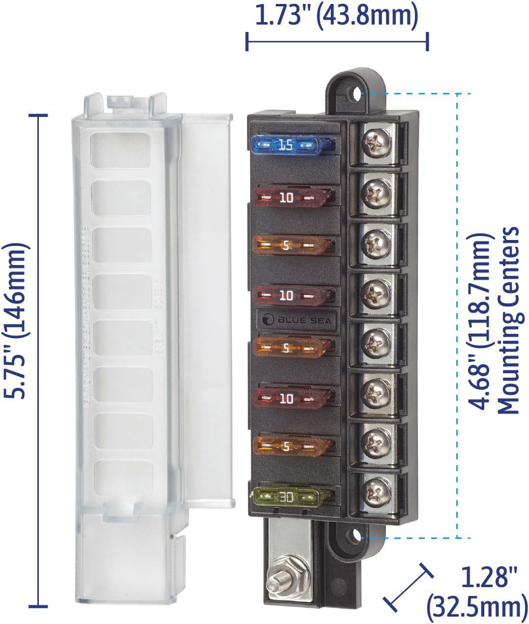 Blue Sea Systems ST Flachsicherungsblock 8 Schaltkreise mit Abdeckung, 8 Schaltkreise mit Abdeckung