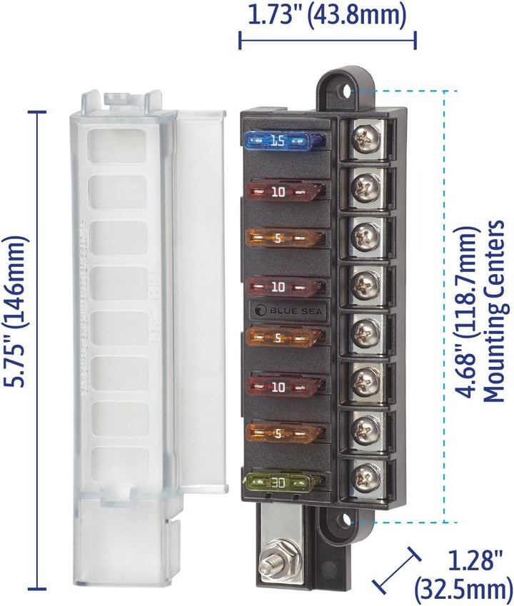 Blue Sea Systems ST Flachsicherungsblock 8 Schaltkreise mit Abdeckung, 8 Schaltkreise mit Abdeckung