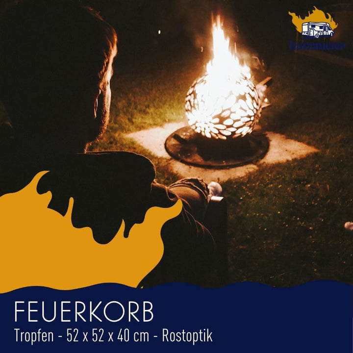 Feuerkorb Feuerschale - Feuerkugel abnehmbar - mit Einschuböffnung - 52 x 52 x 40 cm- Hypnotische Re