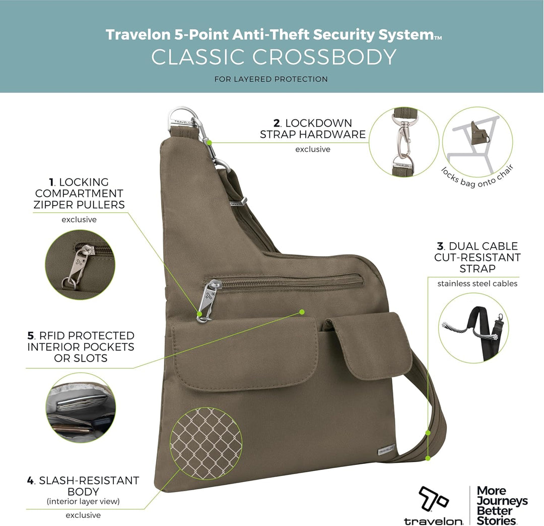 Travelon Damen Diebstahlsichere Umhängetasche Umhängetasche Einheitsgrösse Muskatnuss, Einheitsgröss