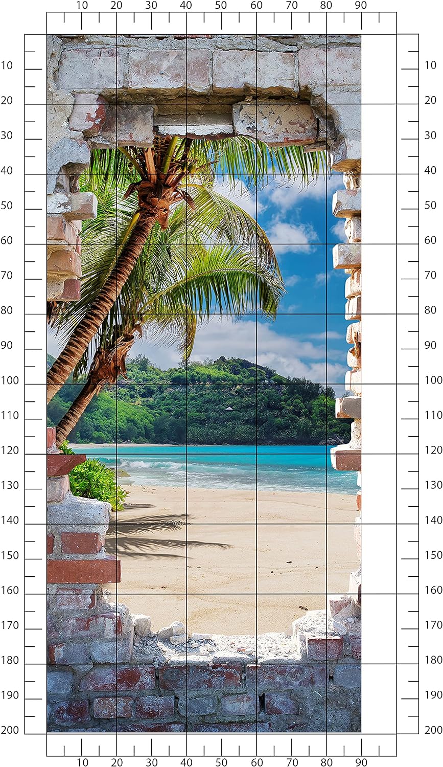 wandmotiv24 Türtapete 3D Steinwand, Paradies, Meer, Strand 90 x 200cm (B x H) - Dekorfolie selbstkle