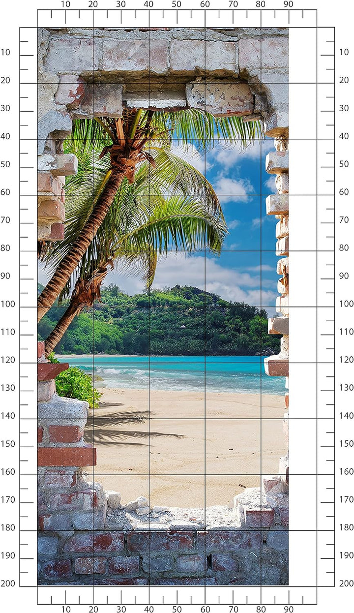 wandmotiv24 Türtapete 3D Steinwand, Paradies, Meer, Strand 90 x 200cm (B x H) - Dekorfolie selbstkle