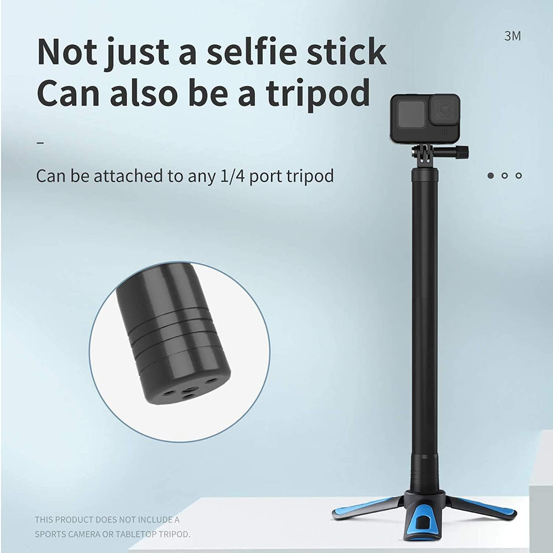 TELESIN Ultra Langer Extendable Carbon Selfie-Stick für GoPro Hero 10/9/8/7 Action 2，300 cm Lightwei