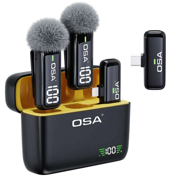 OSA Lavalier Mikrofon für Telefon mit Ladehülle und Transmitter Digitalanzeige - 2er Set, für iPhone