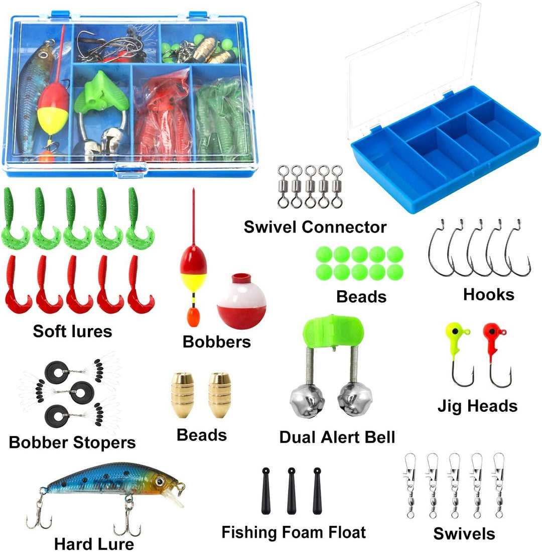 PLUSINNO Angelset für Kinder, Teleskopische Angelrute mit Angelrolle und Angelköder, Angelzubehör un