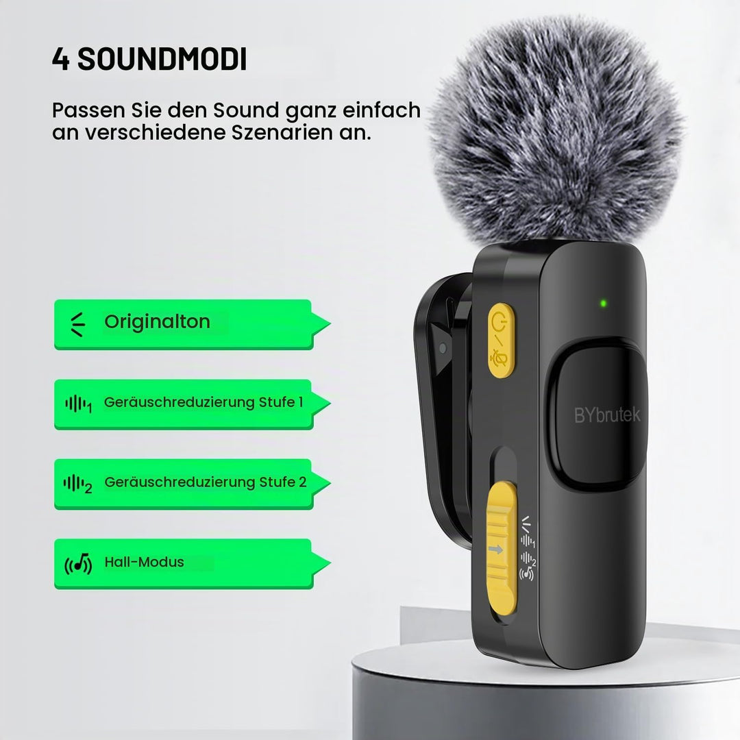 kabelloses Ansteckmikrofon mit Vier Aufnahmemodi für Handy, iPhone, Android und PC – Mini-Mikrofon,