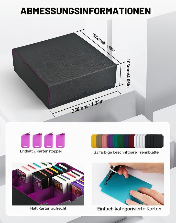ZLCA Trading Card Storage Box, Commander Card Deck Case Holds 2400+ Cards, MTG Deck Box mit 4 Stopfe