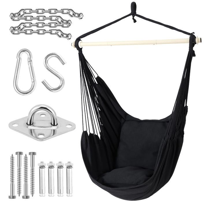 Ohuhu Hängesessel mit 2 Kissen und Deckenhaken-Kit, Hängesessel Outdoor XL Hängestuhl bis 150 kg für