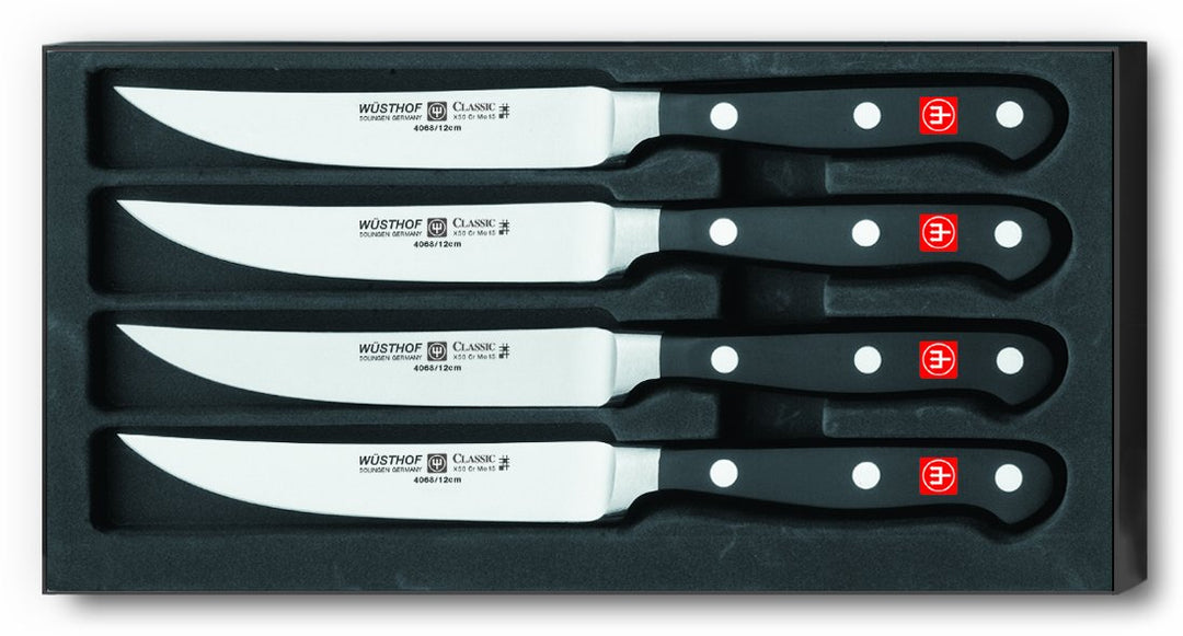 Wüsthof Steakmesser-Satz 4-teilig, Classic (9731), 12 cm Klingenlänge, geschmiedet, rostfreier Edels
