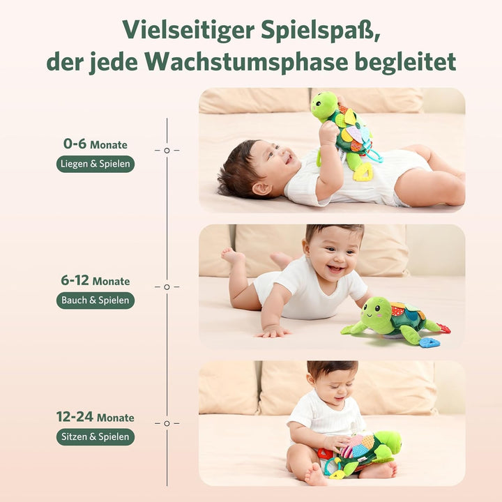 Baby Spielzeug Schildkröte, Montessori Spielzeug mit Klappschuppen & Multitexturen, geeignet für Bau