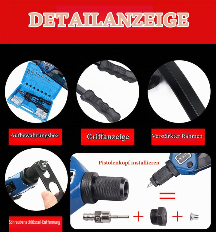 YWHWXB Nietmutter Werkzeug, 33cm Hand Nietmutter Setter Kit - 110Stück Heavy Duty Nietmuttern M3-M12