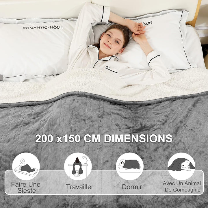 Heizdecke mit Abschaltautomatik 150x200cm – Flanell Elektrische Wärmedecke, 6 Heizstufen &10-Std. Ab