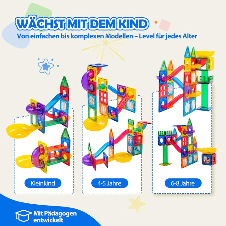 Magnetische Kugelbahn Erweiterungsset 66 Teile – 7,5cm Standardgrösse & 100% kompatibel mit gängigen