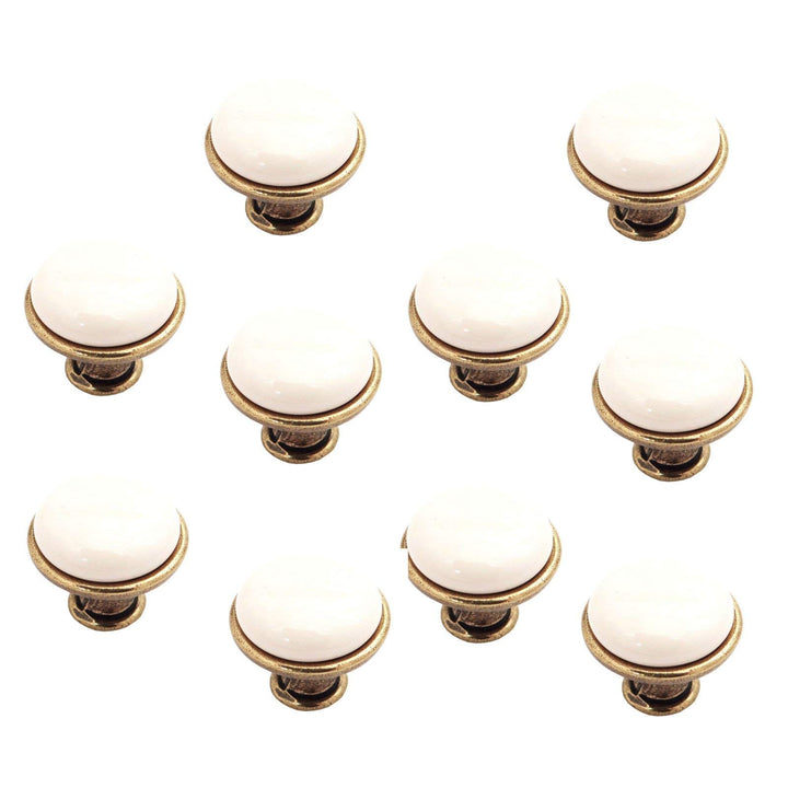 SO-TECH® 10er SET Möbelgriffe Möbelknöpfe Kari Ø: 28 mm cremefarbig mit Metallfuss in Messingoptik A