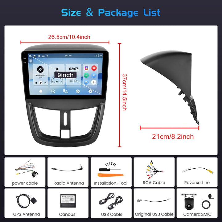 Inefala 4+128G Android 15 Autoradio für Peugeot 207 2006-2015 mit 9&