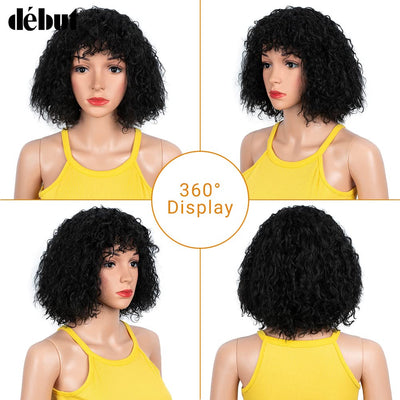 DÉBUT kurze lockige Perücke Ombre Perücke mit Pony Curl Fringe menschenähnliche perücke für Frauen 1
