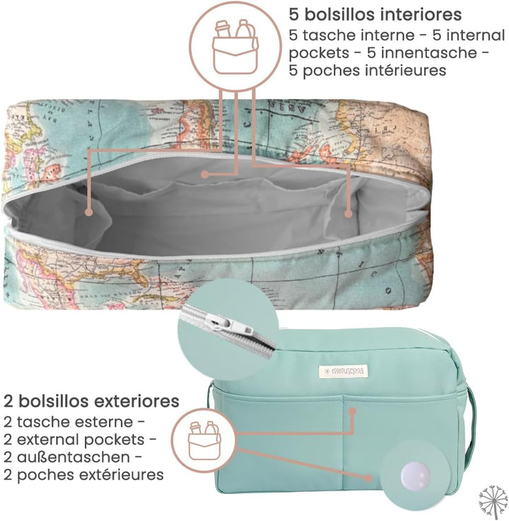 MIMUSELINA Kinderwagentasche aus Kunstleder | Grosse Kinderwagen Organizer Wasserdicht mit 7 Fächern
