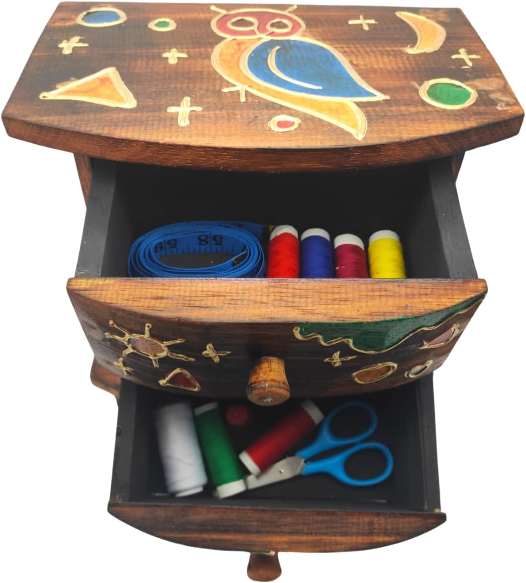 Buho Mini-Schubladenschrank aus Holz zum Aufstellen auf dem Tisch mit 2 Schubladen, Nähkästchen, Sch