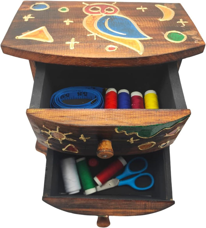 Buho Mini-Schubladenschrank aus Holz zum Aufstellen auf dem Tisch mit 2 Schubladen, Nähkästchen, Sch