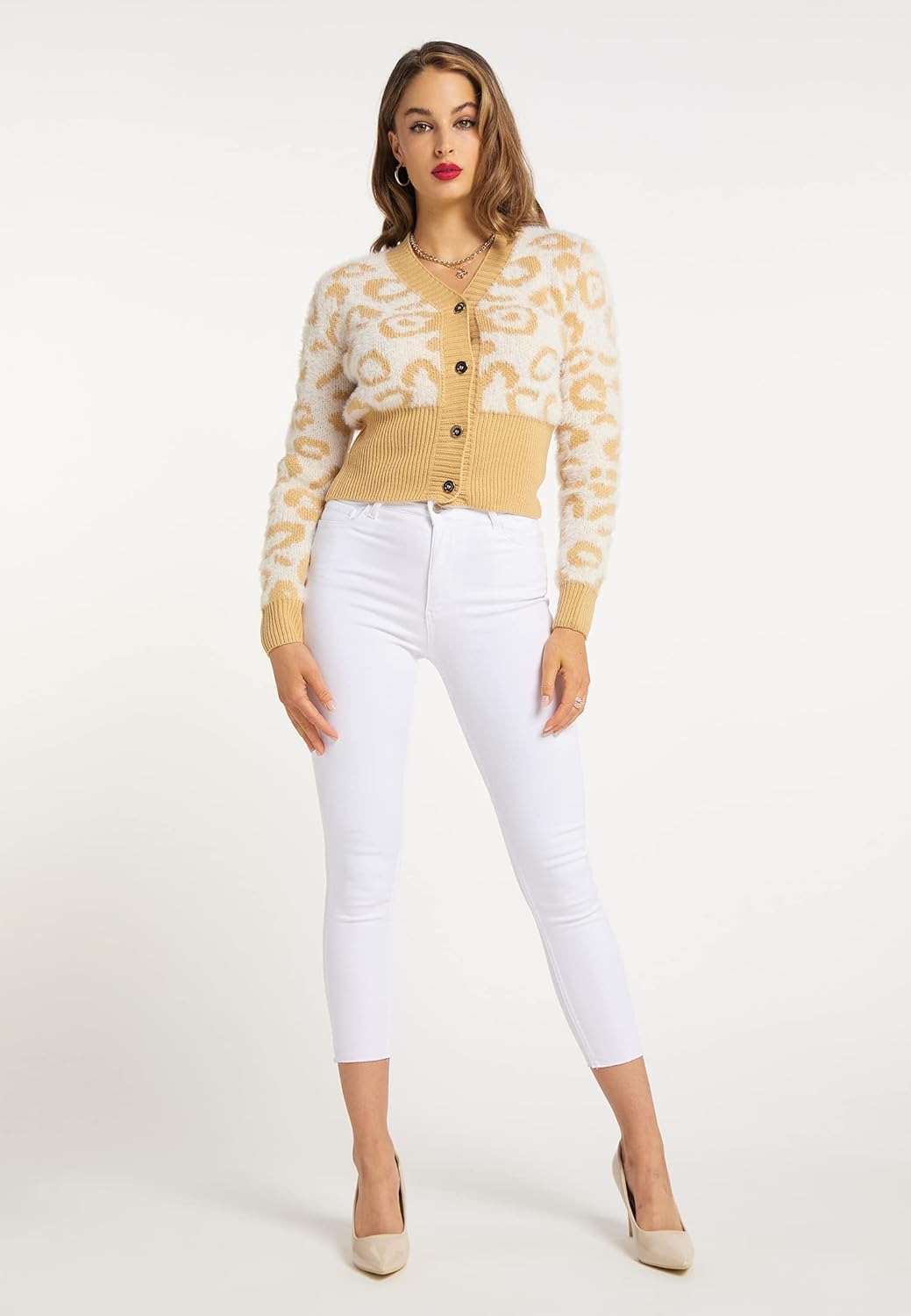faina Damen Sweater M-L Wollweiss Hellkamel, M-L Wollweiss Hellkamel