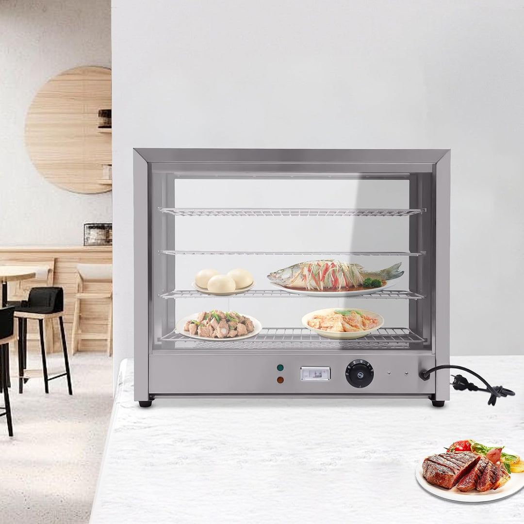 4 Etagen Warmhaltevitrine,Verstellbare Temperatur 30-85℃,2 Anzeigeleuchten | 800W Heisse Theke Speis