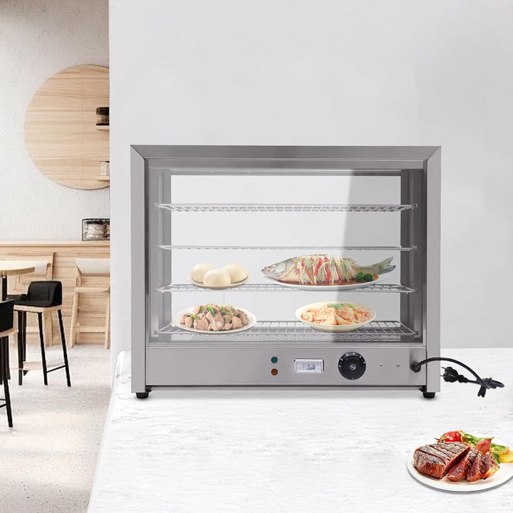 4 Etagen Warmhaltevitrine,Verstellbare Temperatur 30-85℃,2 Anzeigeleuchten | 800W Heisse Theke Speis