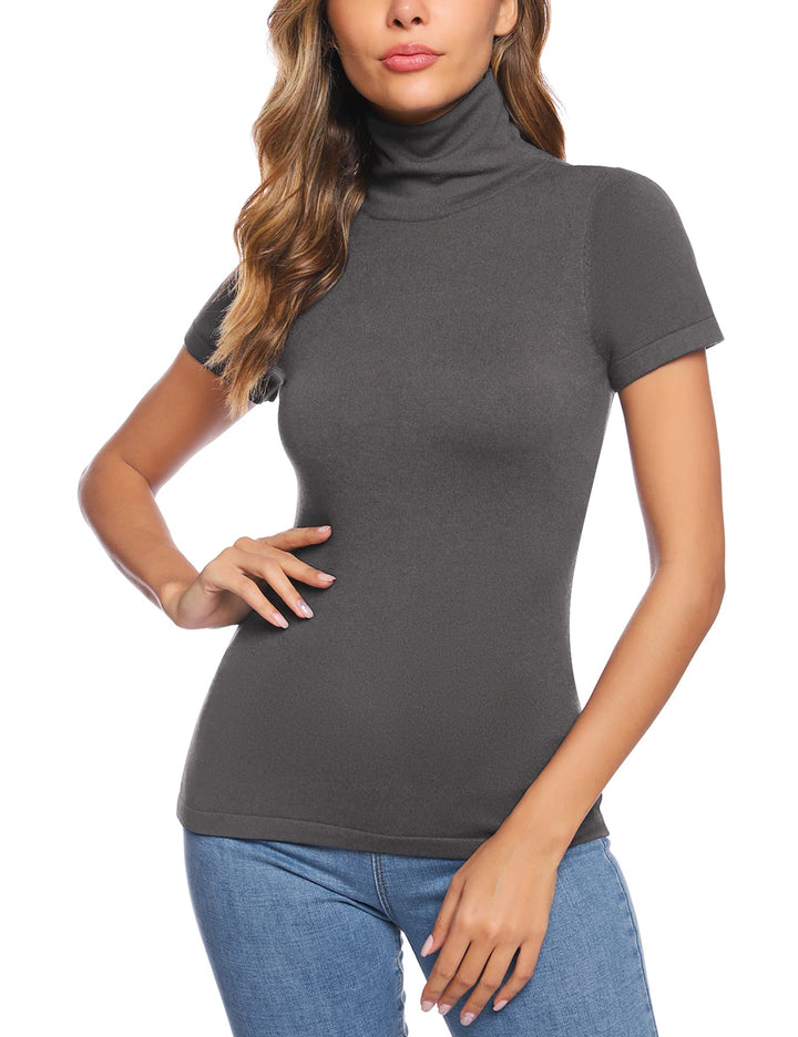Totatuit T-Shirt Damen Rollkragen Tops Kurzarm Rollkragenshirt Casual Shirt mit Stehkragen für Frühl