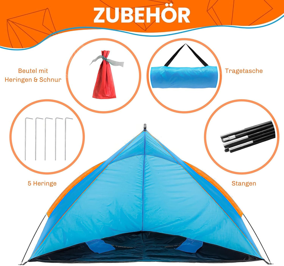 Blumixx Pop Up Strandmuschel für 2–3 Personen – Windschutz & Sonnenschutz Strand Zelt, kompakt faltb