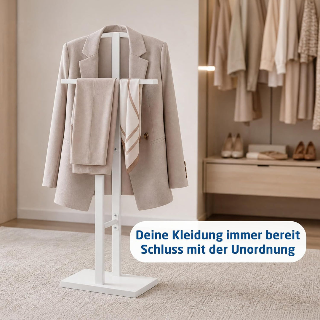 Herrendiener Mod. ADAK - Farbe Matt Weiss - Mit Oberer Kleiderstange und Hosenstange - 52 x 18 x 100