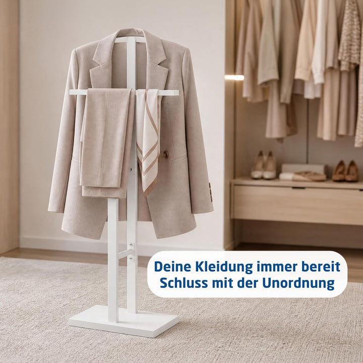Herrendiener Mod. ADAK - Farbe Matt Weiss - Mit Oberer Kleiderstange und Hosenstange - 52 x 18 x 100