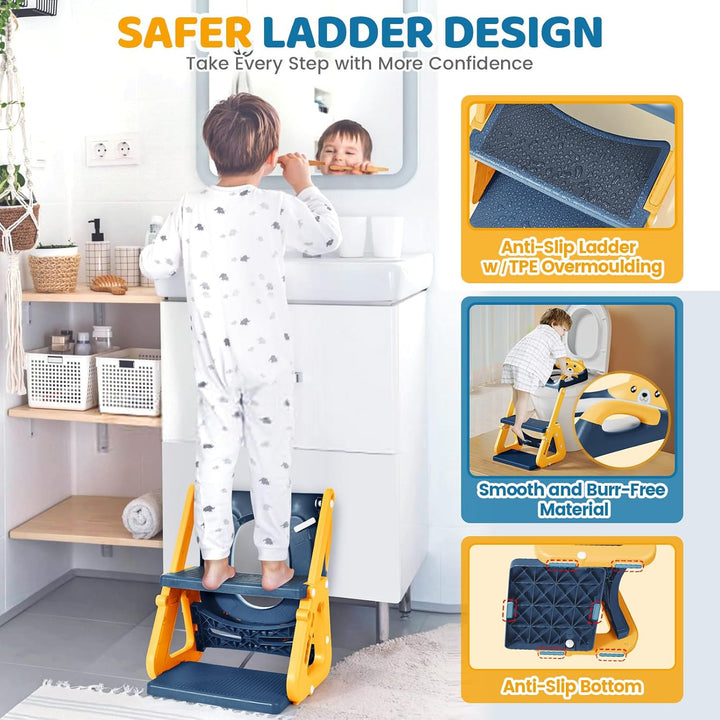 Orzbow Toilettensitz Kinder mit Treppe, Stabil Kinder Toilettensitz mit Dreiecksstruktur, Verlängert
