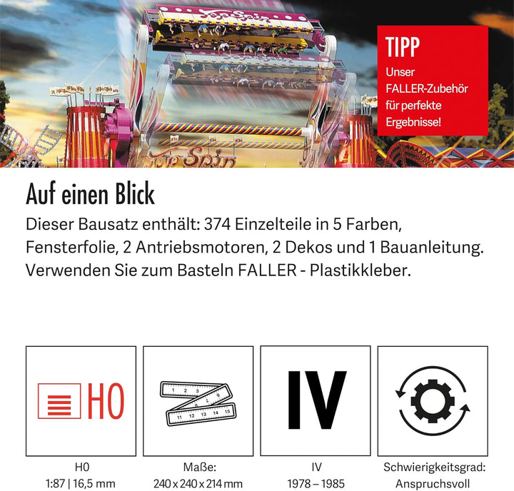 FALLER Karussell Top Spin Modellbausatz mit 374 Einzelteilen 240 x 240 x 214 mm I Modelleisenbahn Zu