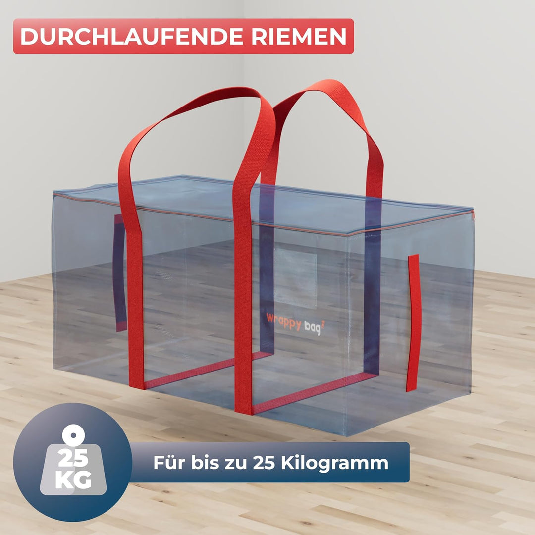 WRAPPYBAG im 4er Pack Grosse Kunststoff-Aufbewahrungstaschen – XXL-Taschen für Umzug & Reise – Stabi