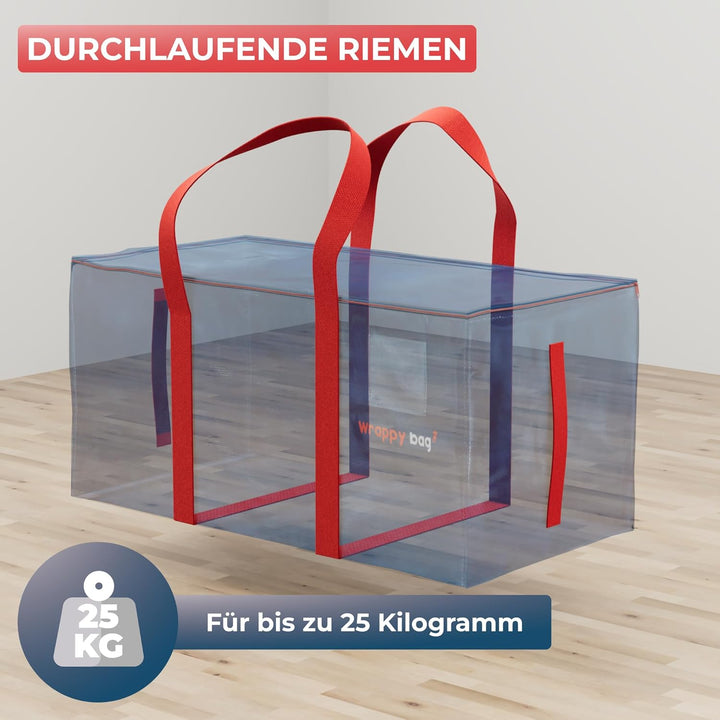 WRAPPYBAG im 8er Pack Grosse Kunststoff-Aufbewahrungstaschen – XXL-Taschen für Umzug & Reise – Stabi