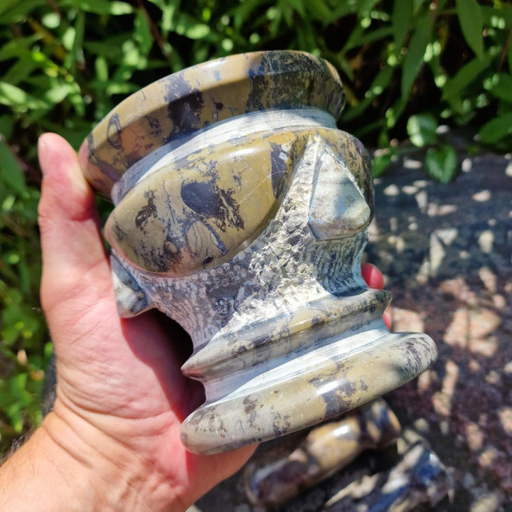 Budawi® Orthoceras Gewürz Mörser mit Stössel – Handgefertigter Küchenmörser aus Naturstein – Fossile