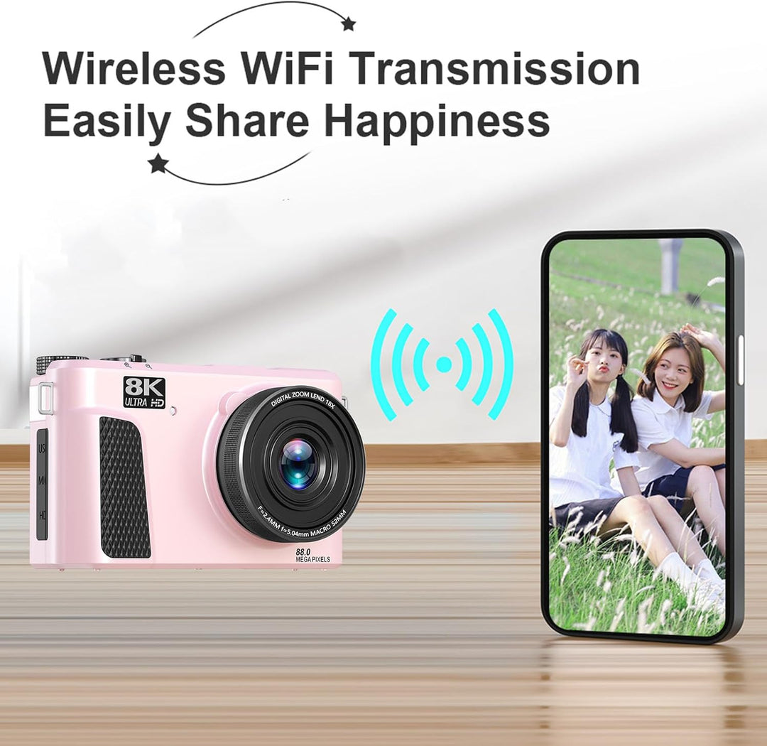 8K Digitalkamera für Fotografie, WiFi 88MP Vlogging -Kameras mit 3 "180 ° Flip -Bildschirm, Autofoku