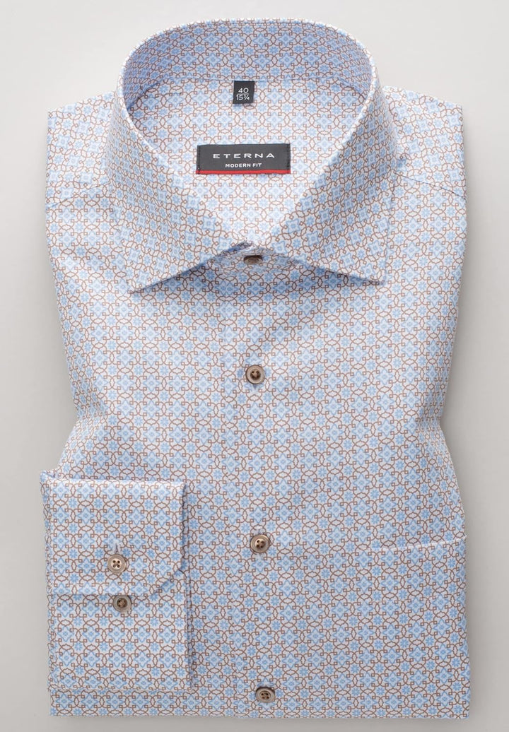 eterna Modern Fit Businesshemd Langarm New Kent Kragen Muster blau Grösse 39