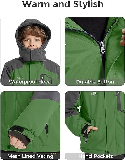 Wantdo Jungen Berg Ski Jacke Warmer Winter Fleece Mäntel Wasserdichter Atmungsaktive Jacke Outdoor K