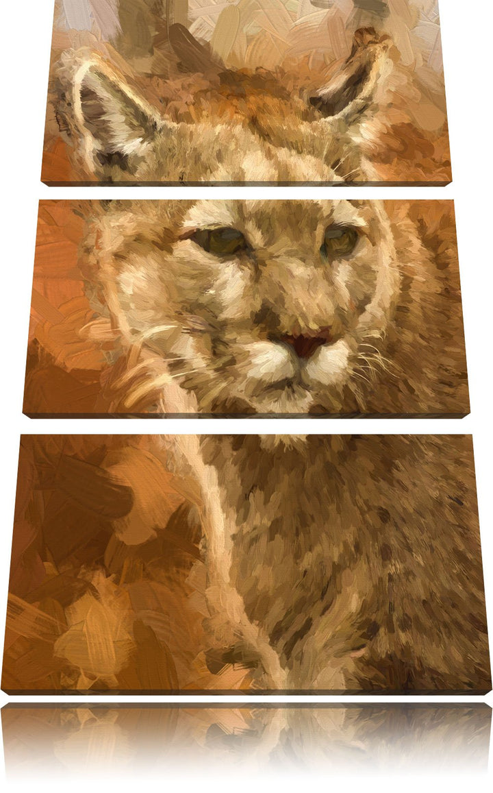 Pixxprint schöner Berglöwe Kunst Pinsel Effekt 3-Teiler Leinwandbild 120x80 Bild auf Leinwand