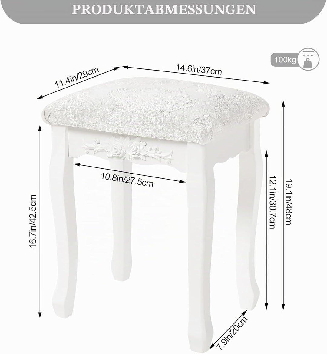 WOLTU MB6015cm Schminkhocker, Sitzhocker, Hocker Landhaus Hocker, Polsterhocker, MDF Holz, Weiss lac
