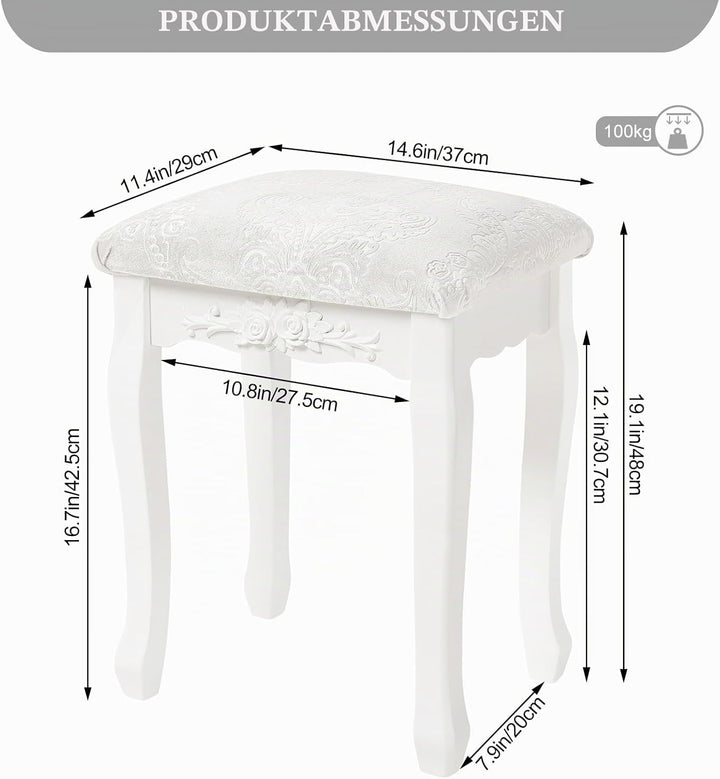 WOLTU MB6015cm Schminkhocker, Sitzhocker, Hocker Landhaus Hocker, Polsterhocker, MDF Holz, Weiss lac