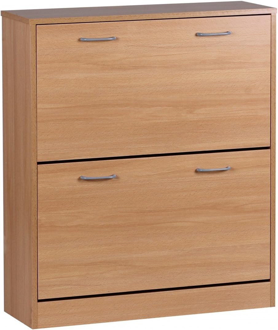 Wohnling Schuhkipper Kiel Buche matt 2 Fächer 75 x 87 x 24 cm | Design Holz-Schuhschrank zum klappen