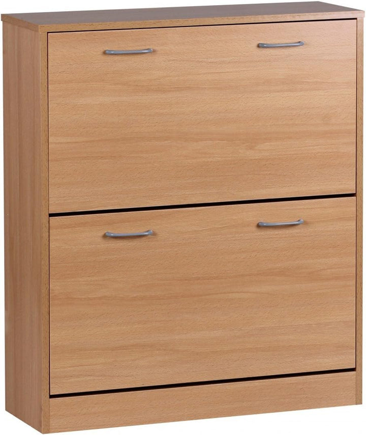 Wohnling Schuhkipper Kiel Buche matt 2 Fächer 75 x 87 x 24 cm | Design Holz-Schuhschrank zum klappen
