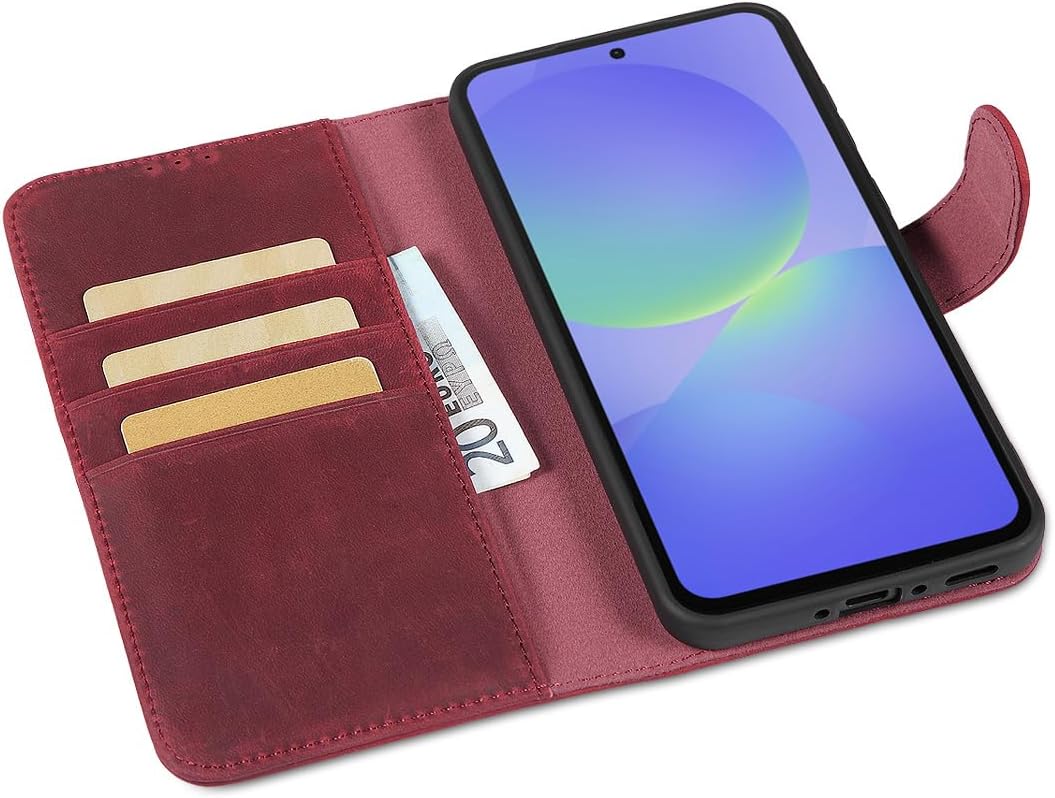 LENSUN Lederhülle für Samsung Galaxy A36, Echtleder Hülle [Echtes Leder][Wallet-Fach][Stand-Funktion