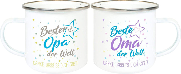 ShirtInStyle, Emaillen Tassenset beste Oma, bester Opa der Welt, danke das es dich gibt! Farbe weiss