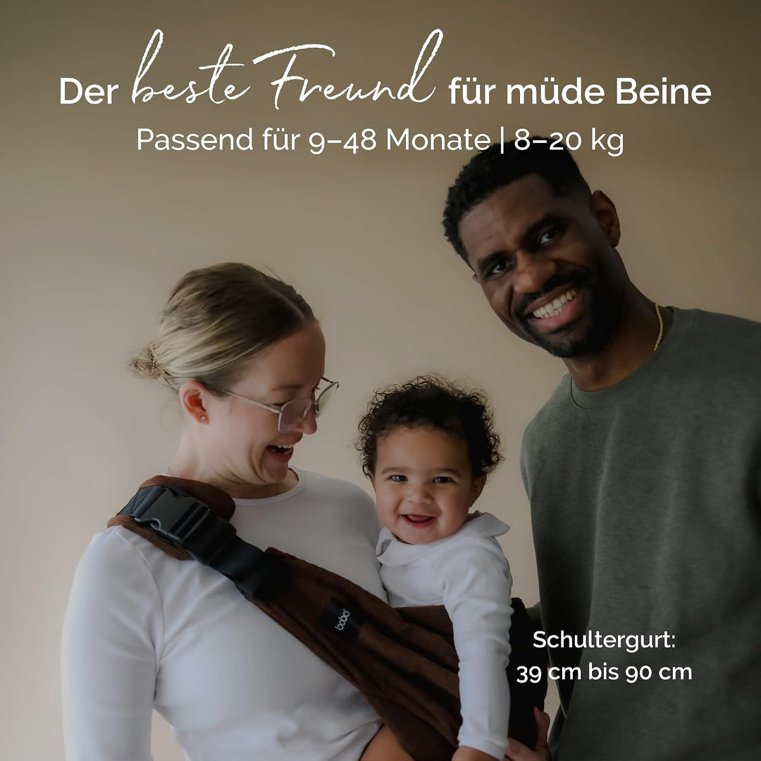 Boba Buddy Kleinkindtrage, Baumwolle, Seiten- &amp; Hüfttrage, Cord Braun | Schnell übergeworfen, mit Si