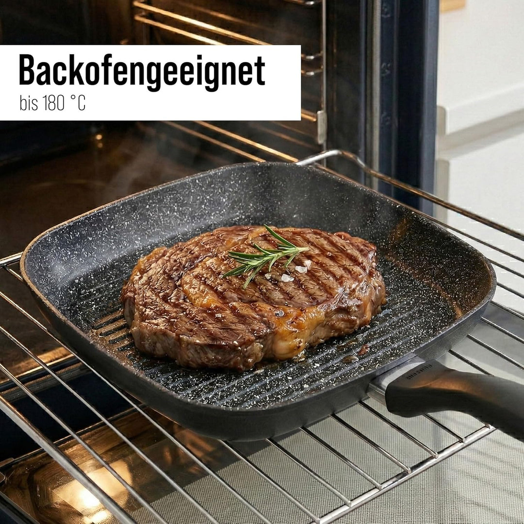 STONELINE Grillpfanne, 26 x 26 cm, Aluguss, Grillpfanne beschichtet mit echten Steinpartikeln, grau,