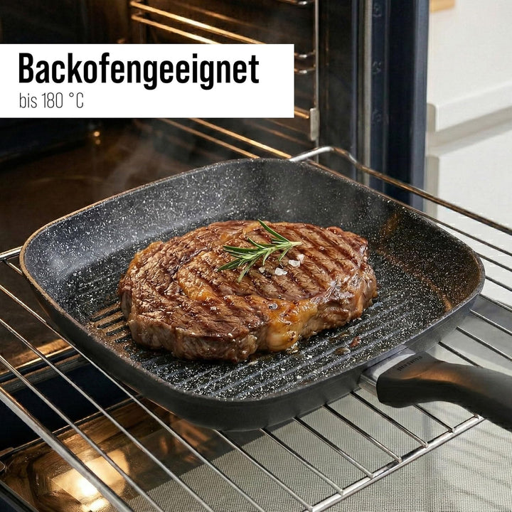 STONELINE Grillpfanne, 26 x 26 cm, Aluguss, Grillpfanne beschichtet mit echten Steinpartikeln, grau,