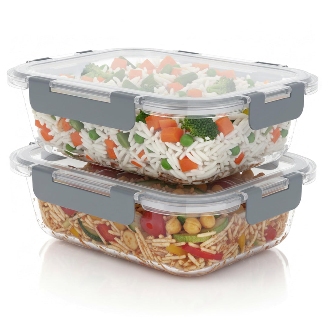 Arendo - Lunchboxen Glas - Frischhaltedosen für Lebensmittel mit Deckel luftdicht - 2er Set - 1520 m