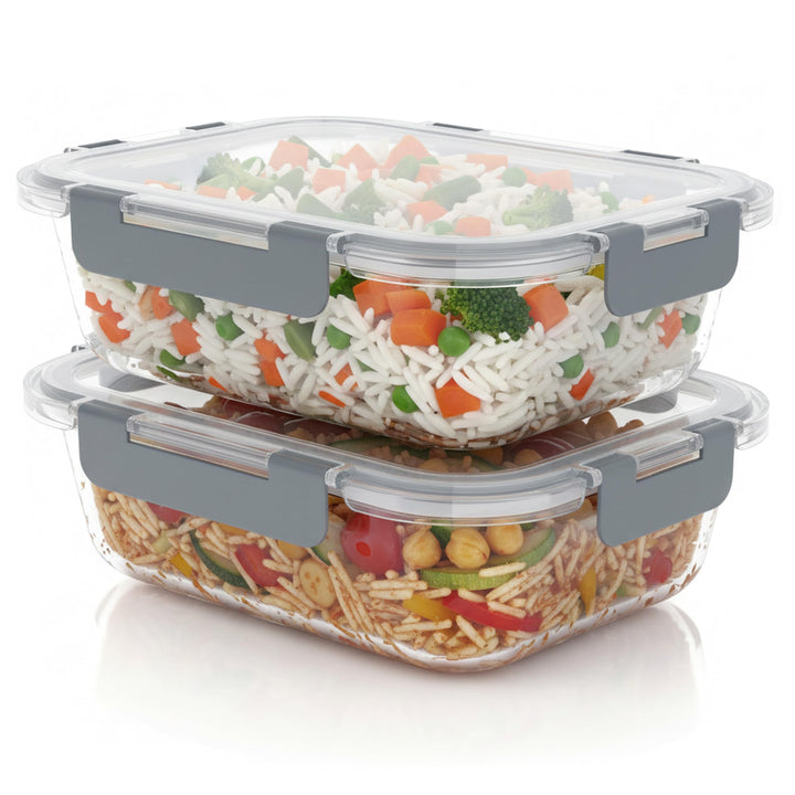 Arendo - Lunchboxen Glas - Frischhaltedosen für Lebensmittel mit Deckel luftdicht - 2er Set - 1520 m